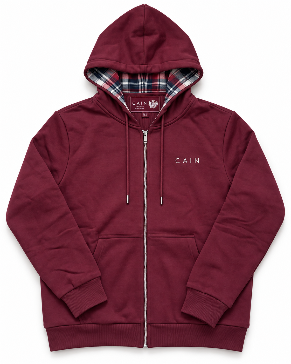 Cain Plaided Hoodie Burgundy