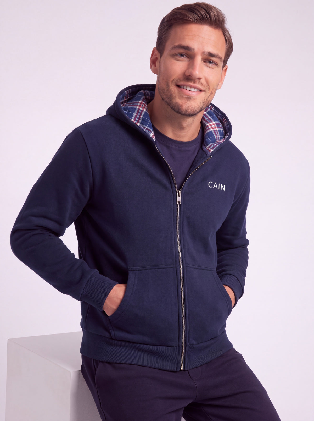 Cain Plaided Hoodie Ocean